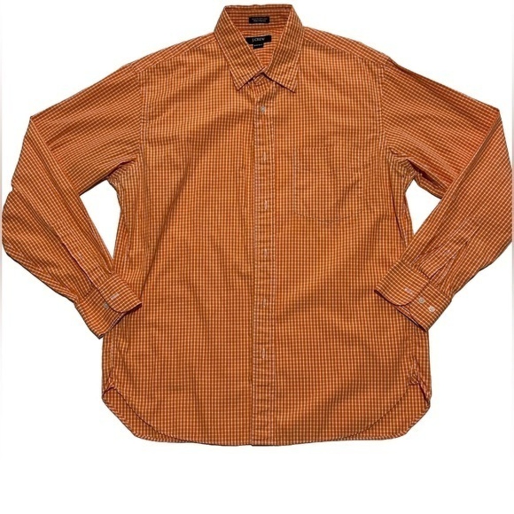 J. Crew Orange Checked Long Sleeve Shirt Men’s Size Medium (Neck 15-15 1/2)‎